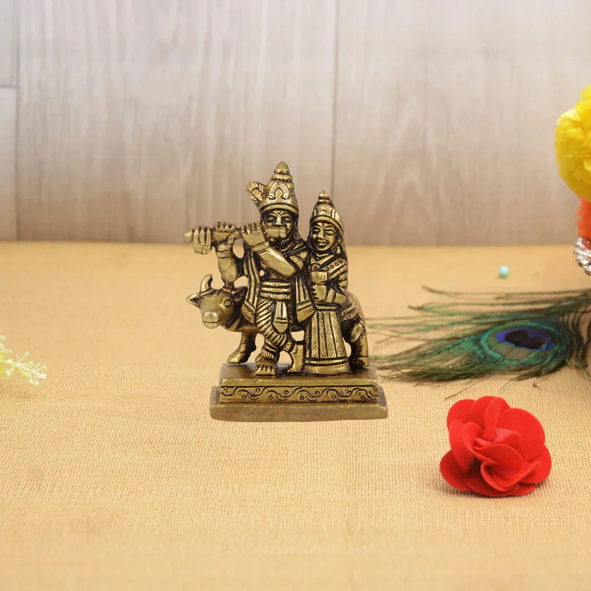 Krishna Idol Standing with Cow - 3.5 Inches | Antique Brass Statue/ Krishna Murti for Pooja/ 350 Gms Approx - Image 6