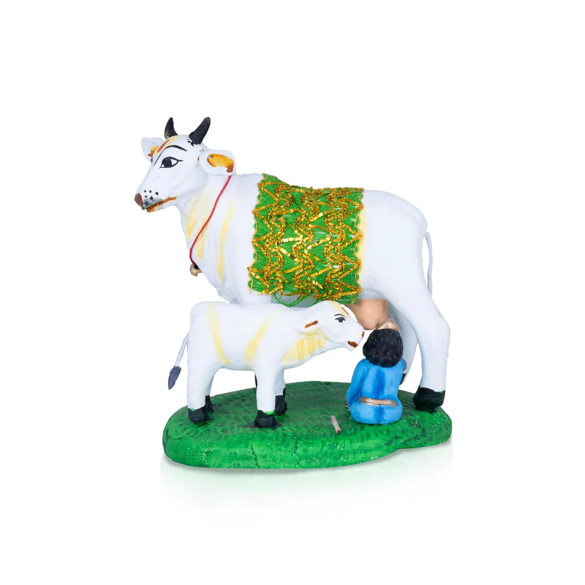 Krishna Murti Drinking Cow's Milk Clay Golu Bommai- 6 X 6 Inches | Navaratri Gombe/Giri Golu Doll/Navratri Decor - Image 2