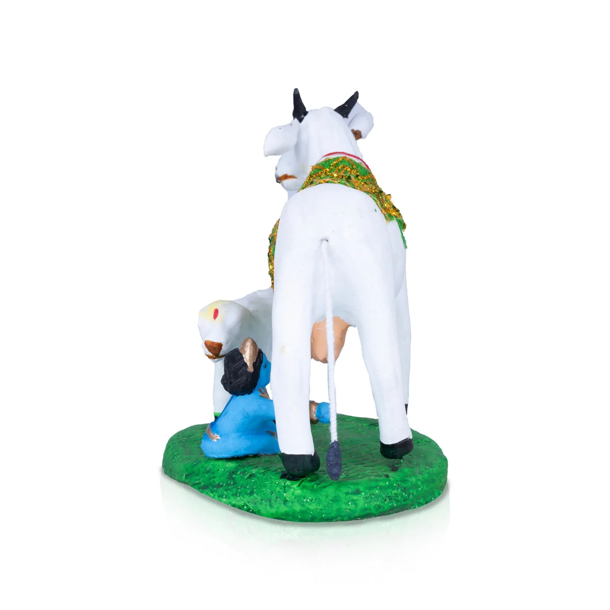 Krishna Murti Drinking Cow's Milk Clay Golu Bommai- 6 X 6 Inches | Navaratri Gombe/Giri Golu Doll/Navratri Decor - Image 3