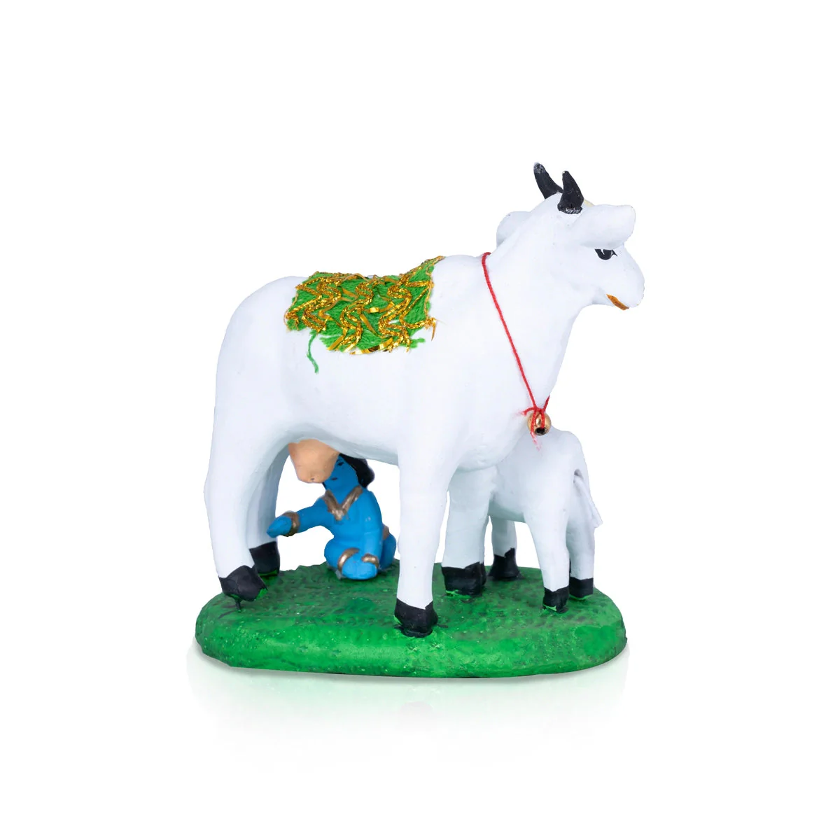 Krishna Murti Drinking Cow's Milk Clay Golu Bommai- 6 X 6 Inches | Navaratri Gombe/Giri Golu Doll/Navratri Decor - Image 4