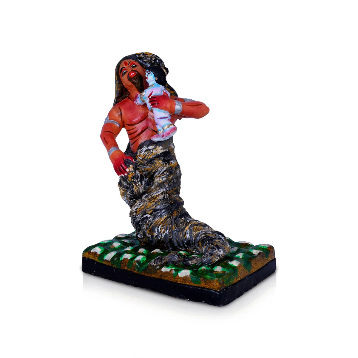 Krishna murti Trinavarta Vadham Clay Golu Bommai - 10.5 x 7.5 Inches | Navaratri Gombe/ Giri Golu Doll - Image 2