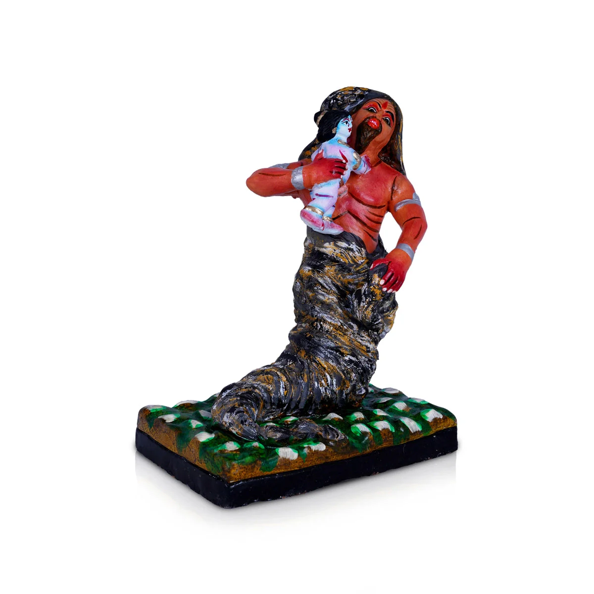 Krishna murti Trinavarta Vadham Clay Golu Bommai - 10.5 x 7.5 Inches | Navaratri Gombe/ Giri Golu Doll - Image 3