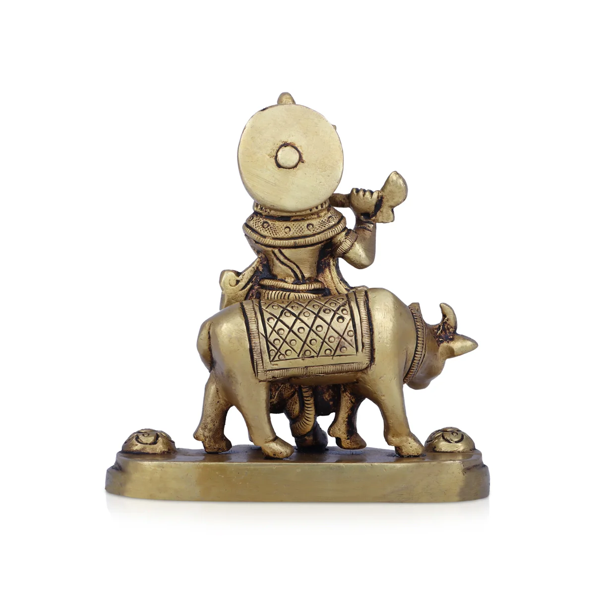 Krishna Murti With Cow - 4.5 x 4 Inches | Antique Brass Idol/ Krishna Idol Standing On Base for Pooja - Image 4