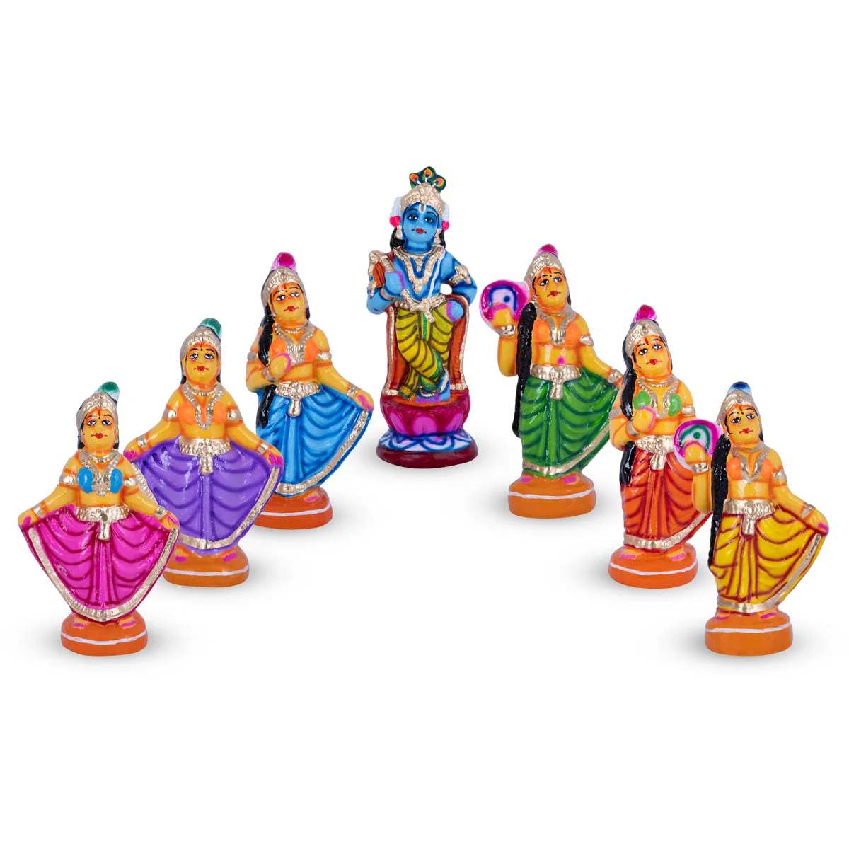 Krishna Murti With Gopiyar Clay Golu Bommai Set- 9 X 3.5 Inches | Navaratri Gombe/Giri Golu Doll/Navratri Decor