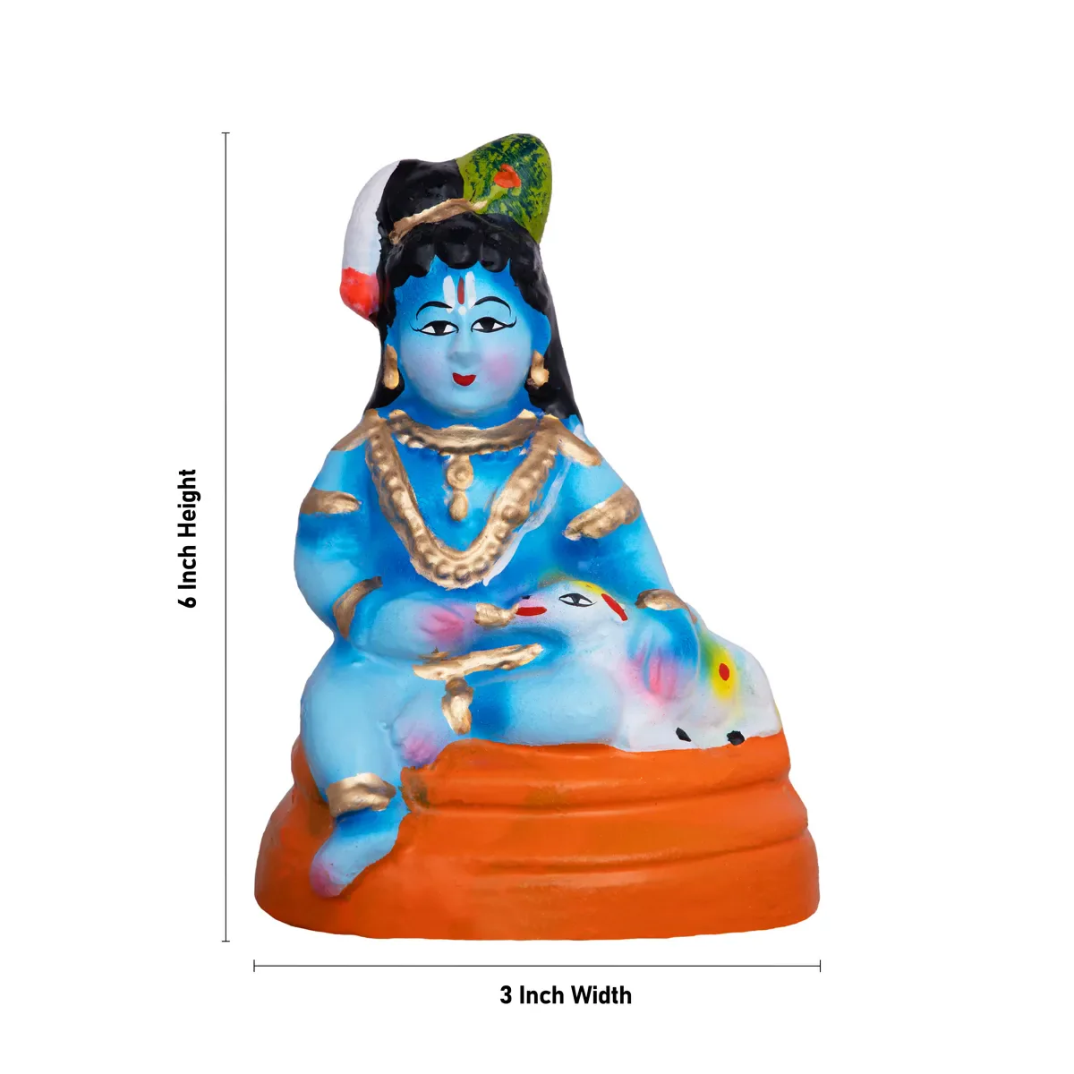 Krishna Statue Clay Golu Bommai - 6 x 3 Inches | Giri Golu Doll/ Navaratri Golu Bomma/ Bommai/ Gombe - Image 5