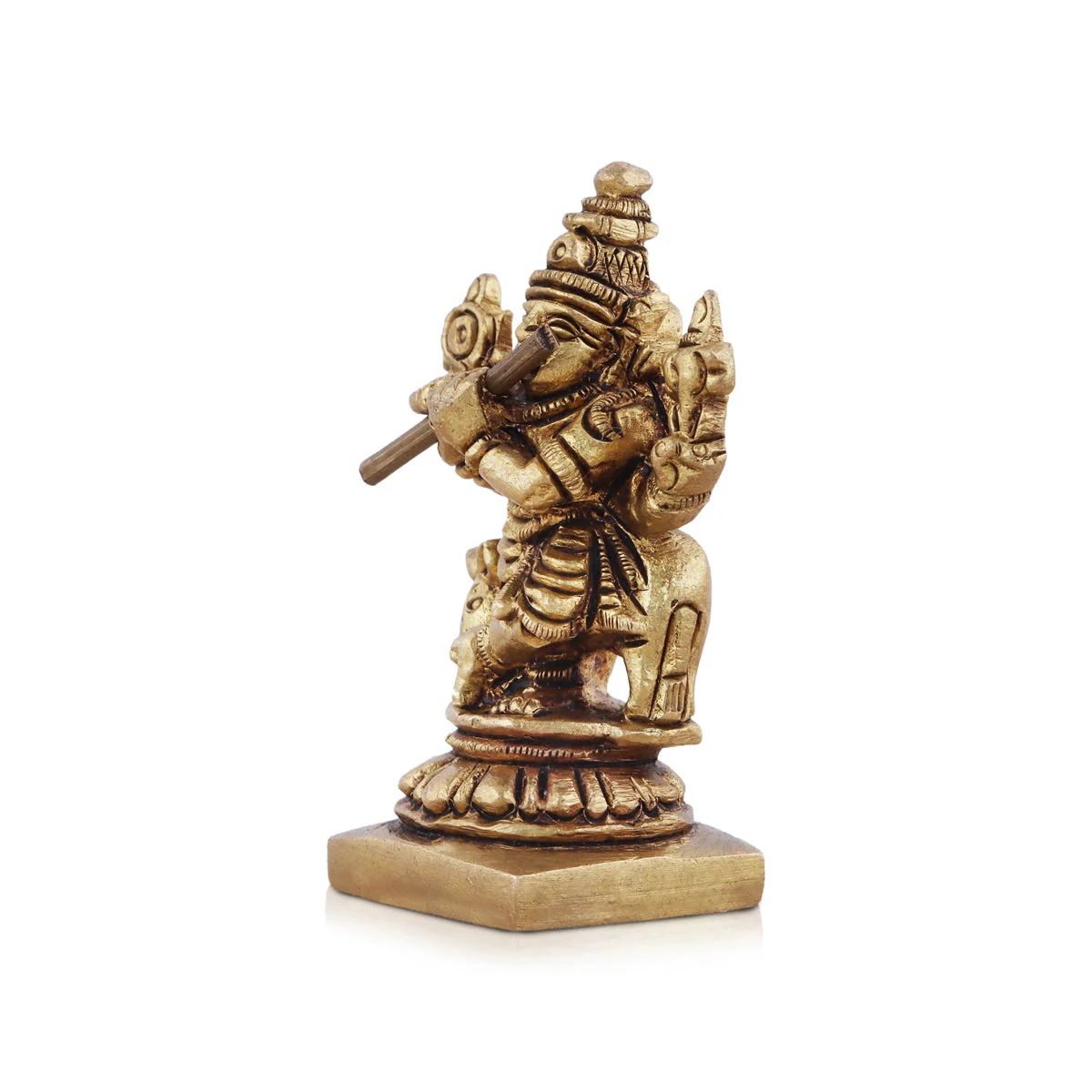 Krishna Statue With Cow - 2 x 1.5 Inches | Antique Brass Idol/ Cow Krishna Murti for Pooja - Image 2
