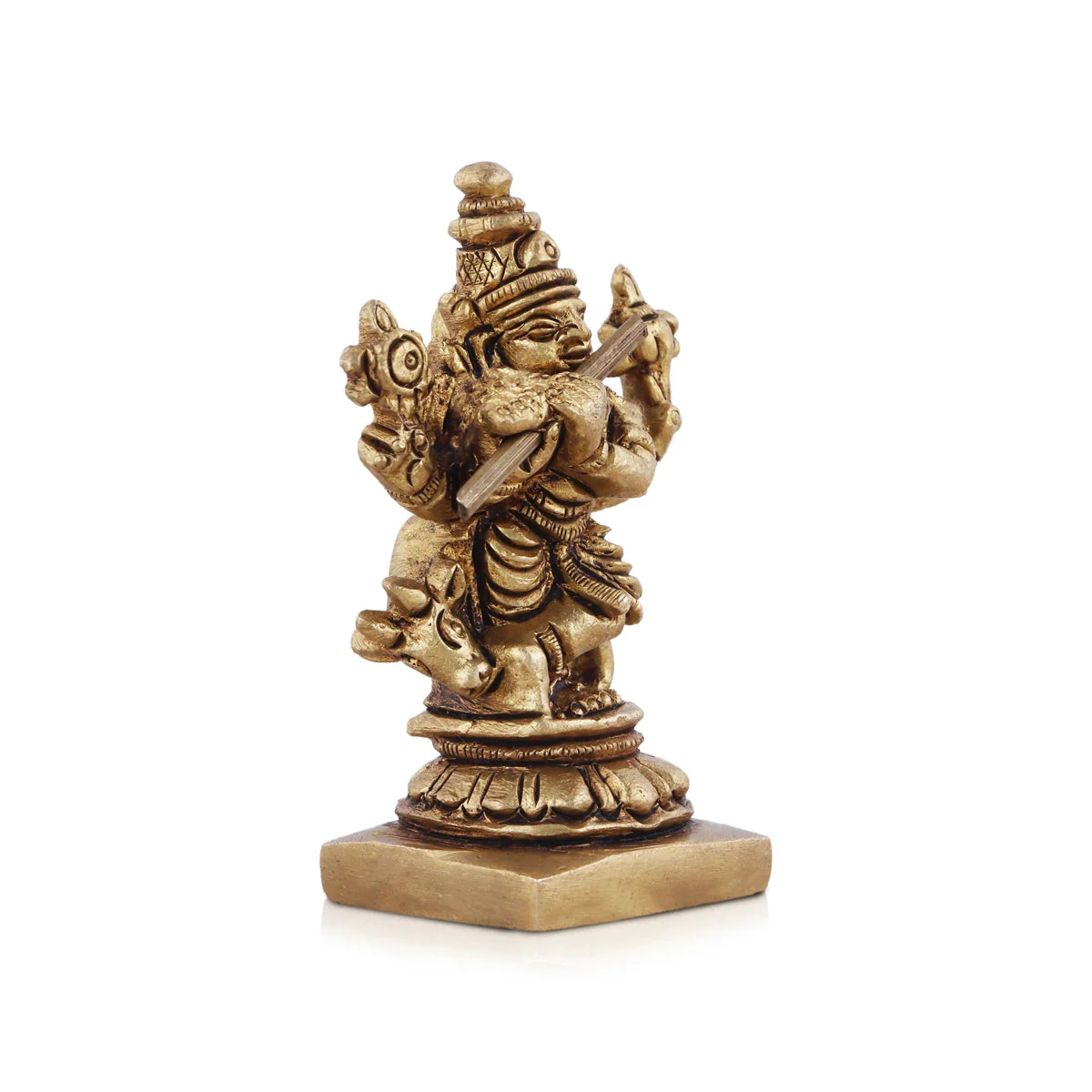 Krishna Statue With Cow - 2 x 1.5 Inches | Antique Brass Idol/ Cow Krishna Murti for Pooja - Image 3