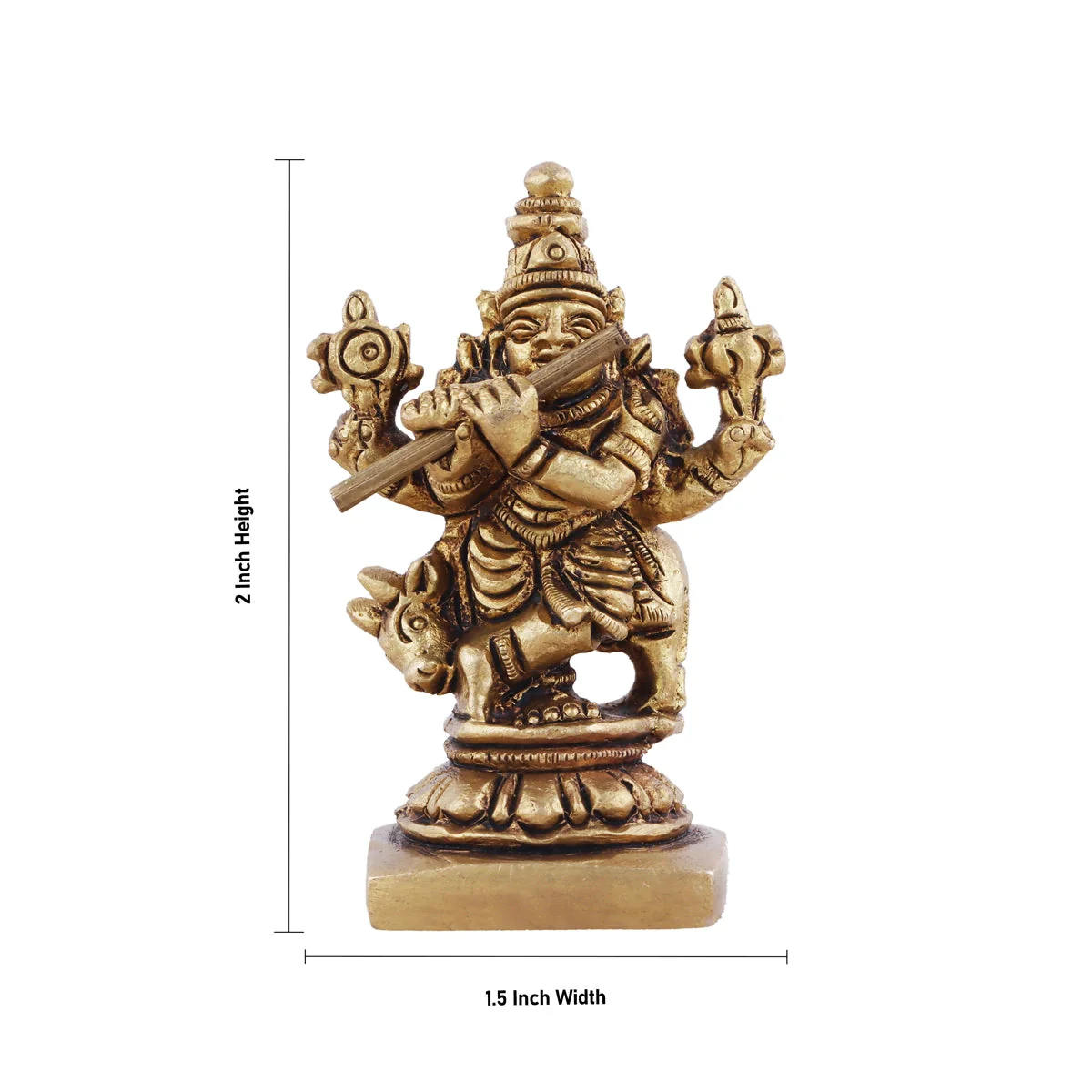 Krishna Statue With Cow - 2 x 1.5 Inches | Antique Brass Idol/ Cow Krishna Murti for Pooja - Image 5
