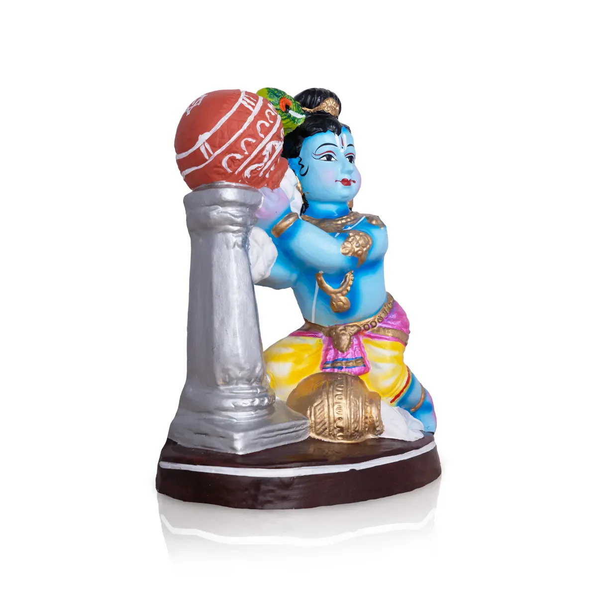 Krishna Statue With Pillar Pot Clay Golu Bommai - 11 x 8 Inches | Giri Golu Doll/ Navaratri Golu Bomma/ Gombe - Image 2