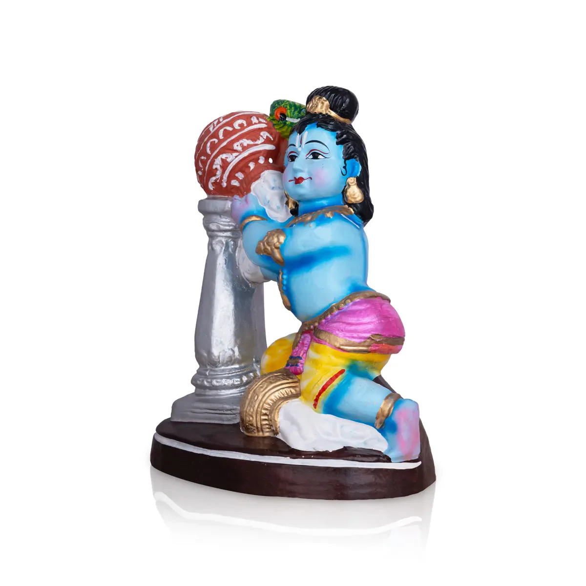 Krishna Statue With Pillar Pot Clay Golu Bommai - 11 x 8 Inches | Giri Golu Doll/ Navaratri Golu Bomma/ Gombe - Image 3