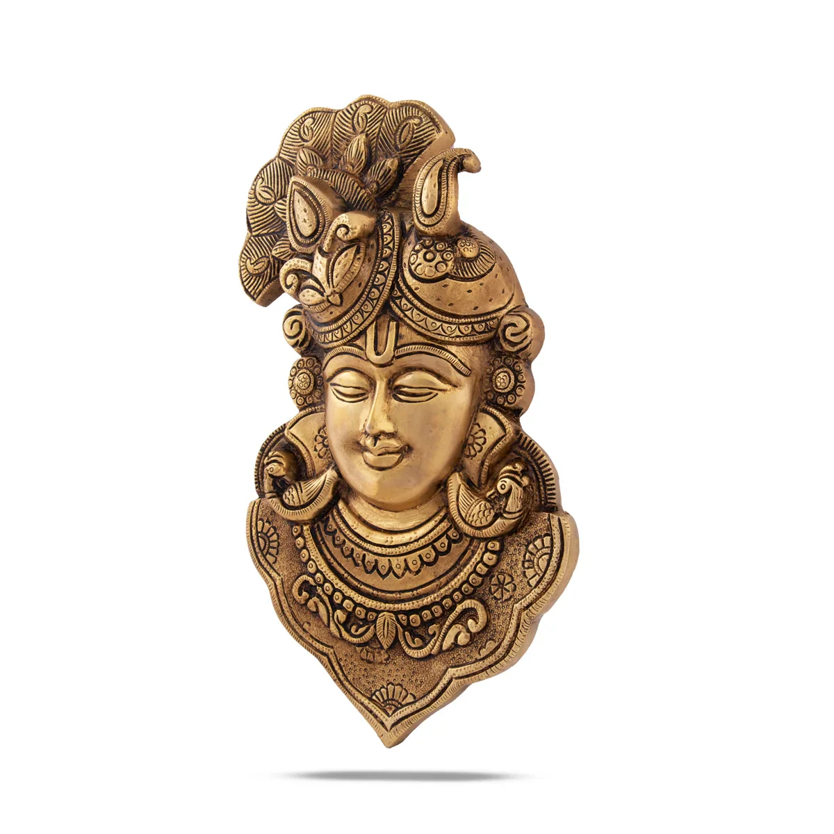 Krishna Wall Hanging - 11 Inches | Antique Brass Statue/ Krishna Face Wall Hanging for Pooja/ 2000 Gms Approx - Image 3