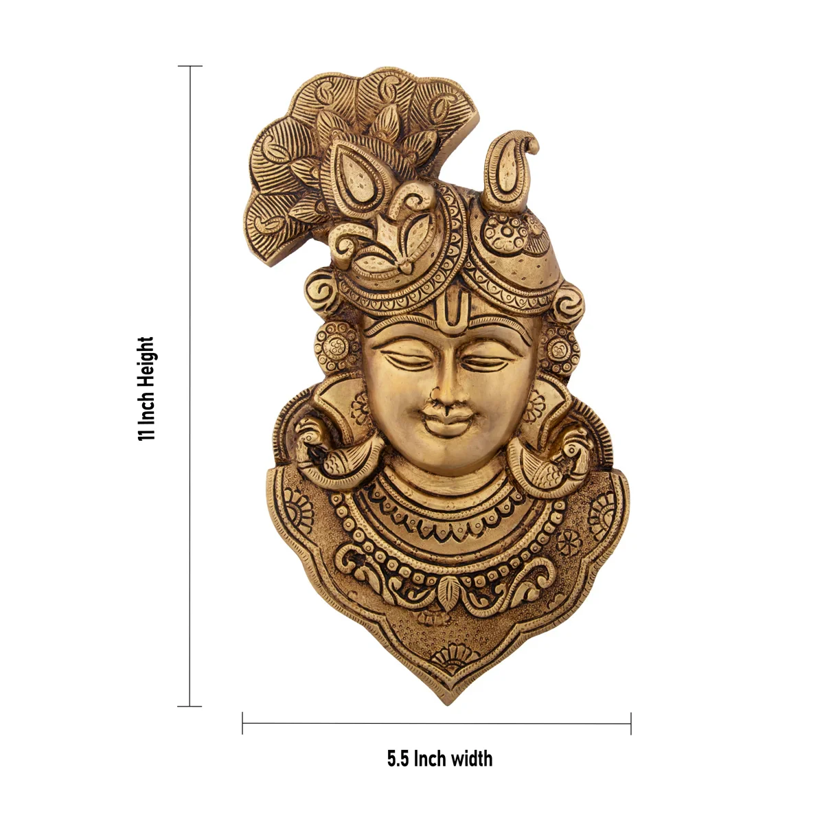Krishna Wall Hanging - 11 Inches | Antique Brass Statue/ Krishna Face Wall Hanging for Pooja/ 2000 Gms Approx - Image 5