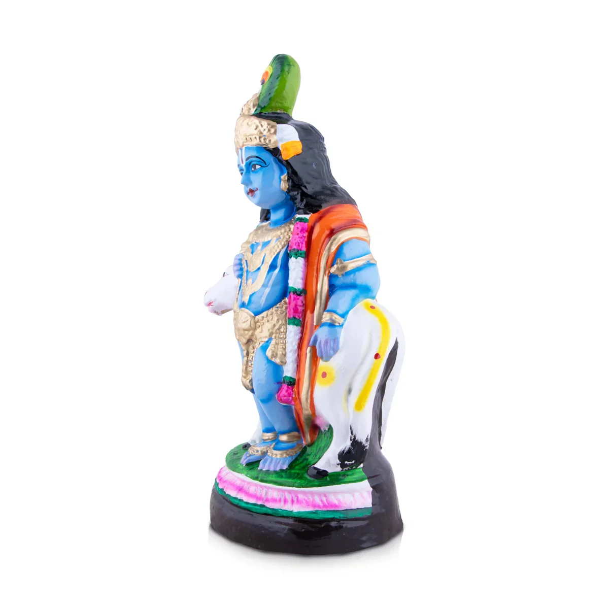 Krishna With Cow Clay Golu Bommai - 13.5 x 7 Inches | Giri Golu Doll/ Navaratri Golu Bomma/Gombe/Bommai - Image 3