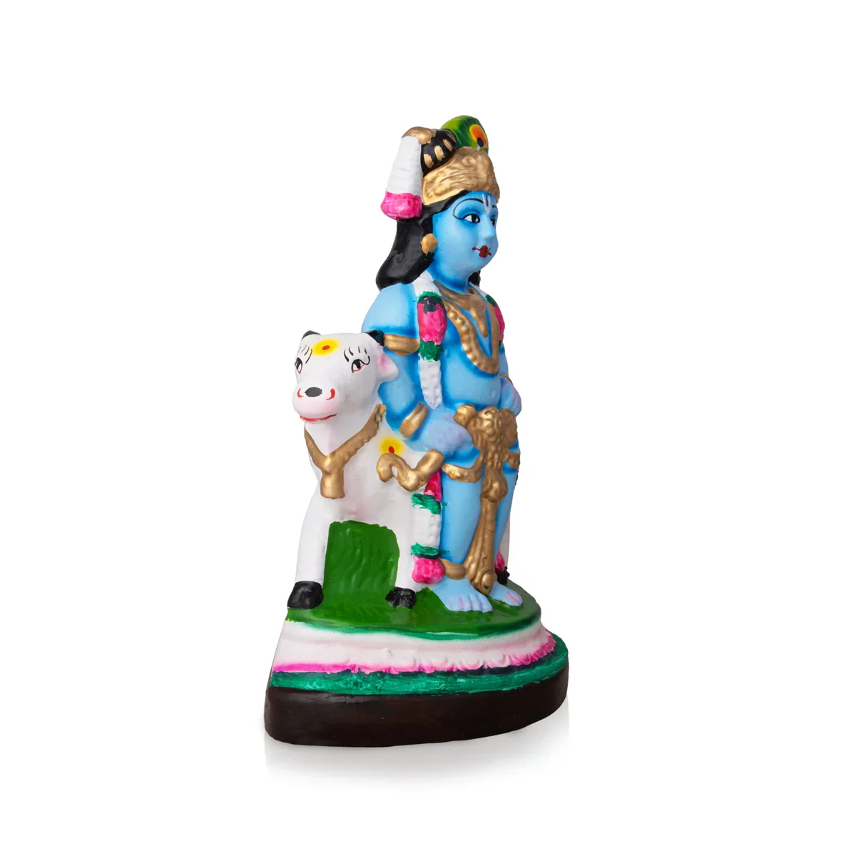 Krishna with Cow Clay Golu Bommai - 9 x 6 Inches | Giri Golu Doll/ Navaratri Golu Bomma/Gombe/Bommai - Image 2