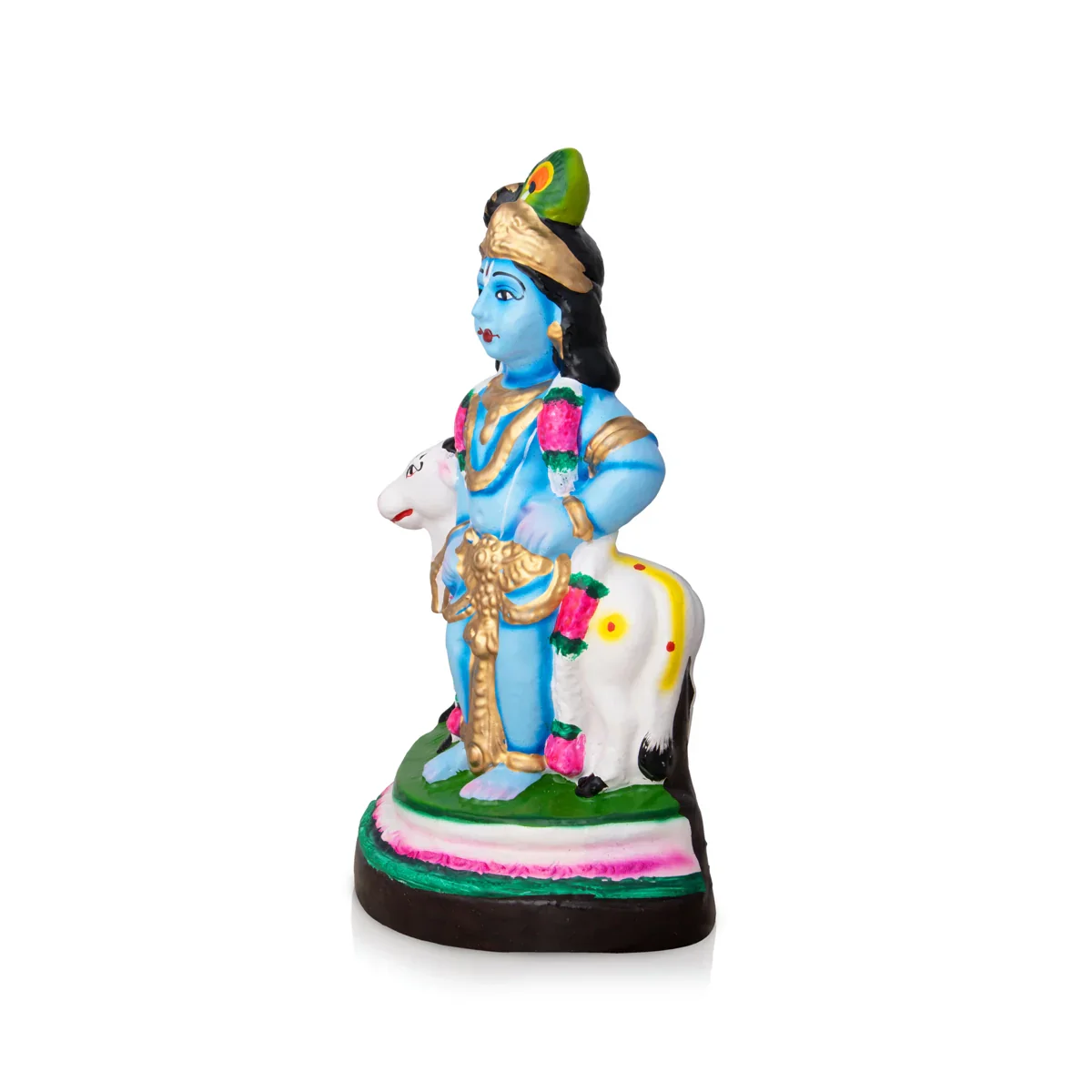 Krishna with Cow Clay Golu Bommai - 9 x 6 Inches | Giri Golu Doll/ Navaratri Golu Bomma/Gombe/Bommai - Image 3