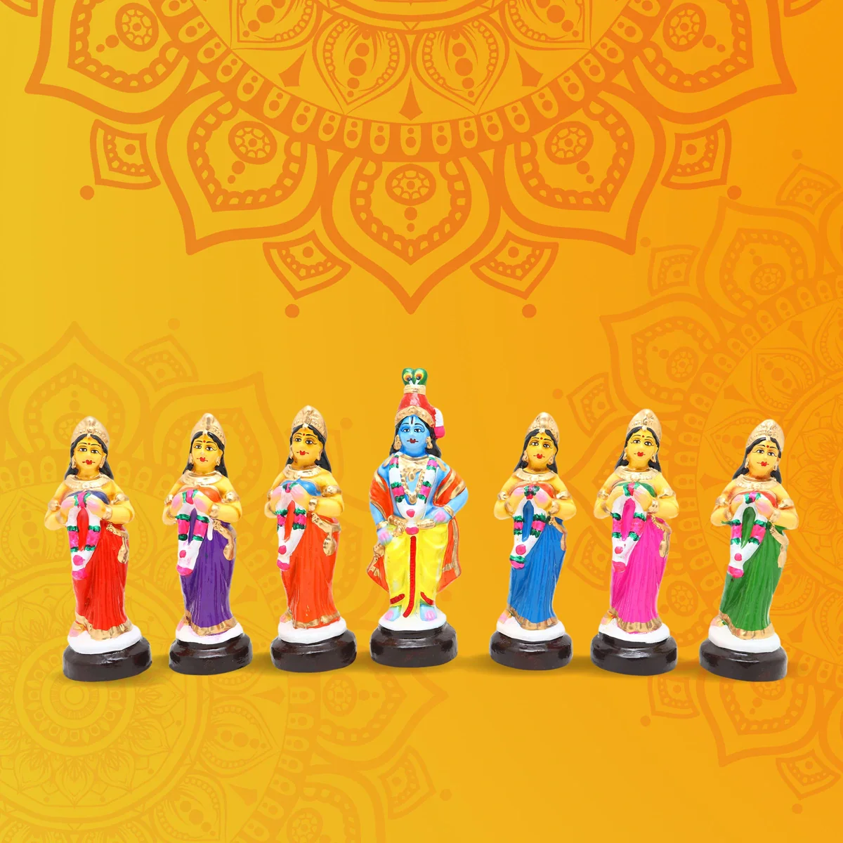 Krishna with Gopishri Clay Golu Bommai Set - 8 x 3 Inches | Giri Golu Doll/ Navaratri Golu Bomma/Gombe/Bommai - Image 2