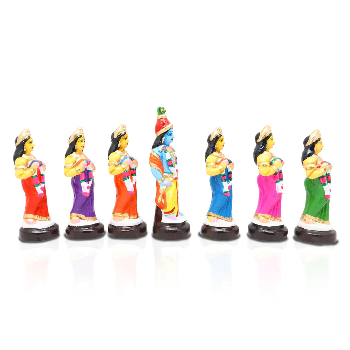 Krishna with Gopishri Clay Golu Bommai Set - 8 x 3 Inches | Giri Golu Doll/ Navaratri Golu Bomma/Gombe/Bommai - Image 5