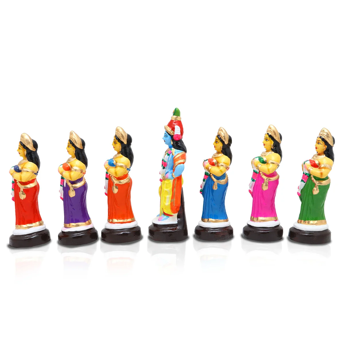 Krishna with Gopishri Clay Golu Bommai Set - 8 x 3 Inches | Giri Golu Doll/ Navaratri Golu Bomma/Gombe/Bommai - Image 6