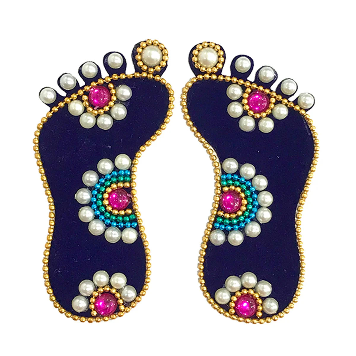 Krishnar Padham - 4 Inches | Velvet Paduka/ Krishna Charan Paduka for Pooja - Image 2