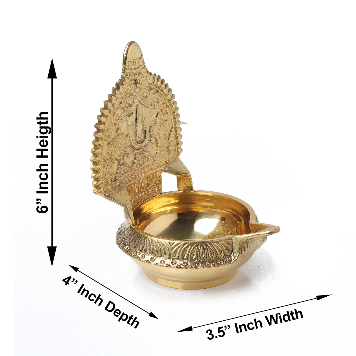 Kuber Kamakshi Lamp - 6 x 3.5 Inches | Namam Shank Chakra Design Brass Vilakku for Pooja/ 400 Gms Approx - Image 4