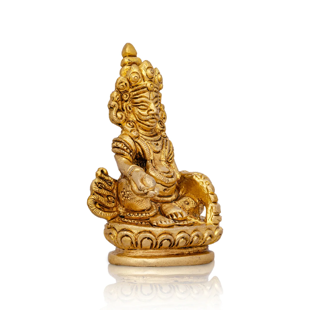 Kuber Statue Sitting On Flower Base - 3 x 2 Inches | Kuber Murti/ Antique Brass Idol/ Kubera Statue for Pooja - Image 3