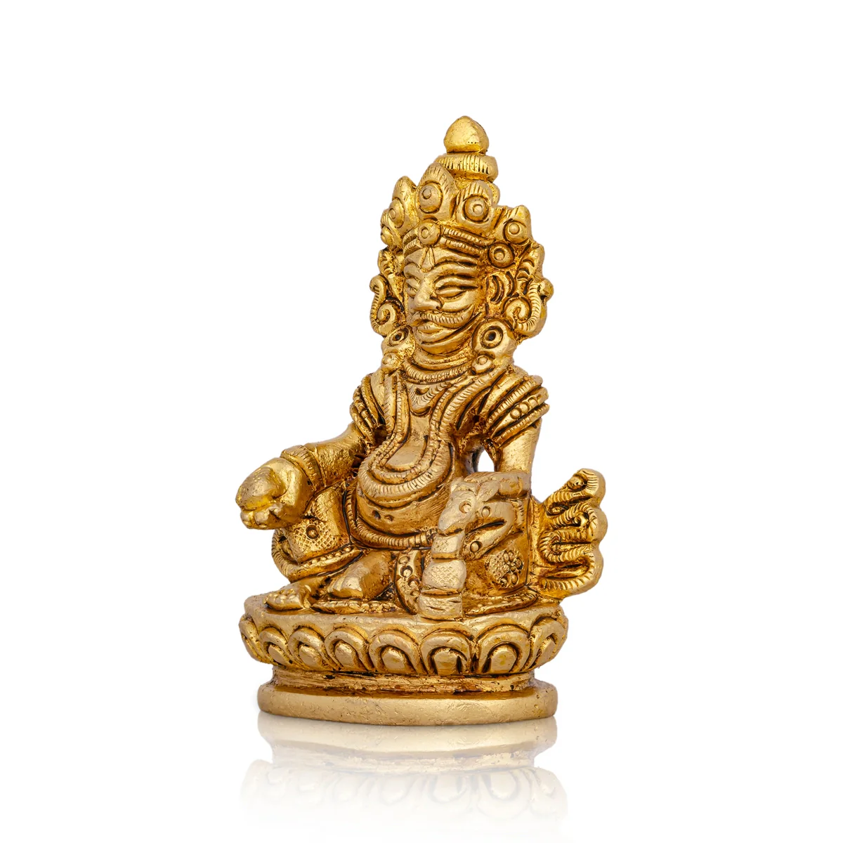 Kuber Statue Sitting On Flower Base - 3 x 2 Inches | Kuber Murti/ Antique Brass Idol/ Kubera Statue for Pooja - Image 4