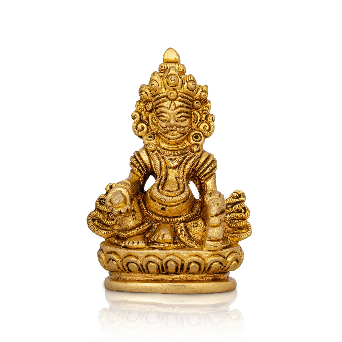 Kuber Statue Sitting On Flower Base - 3 x 2 Inches | Kuber Murti/ Antique Brass Idol/ Kubera Statue for Pooja - Image 5