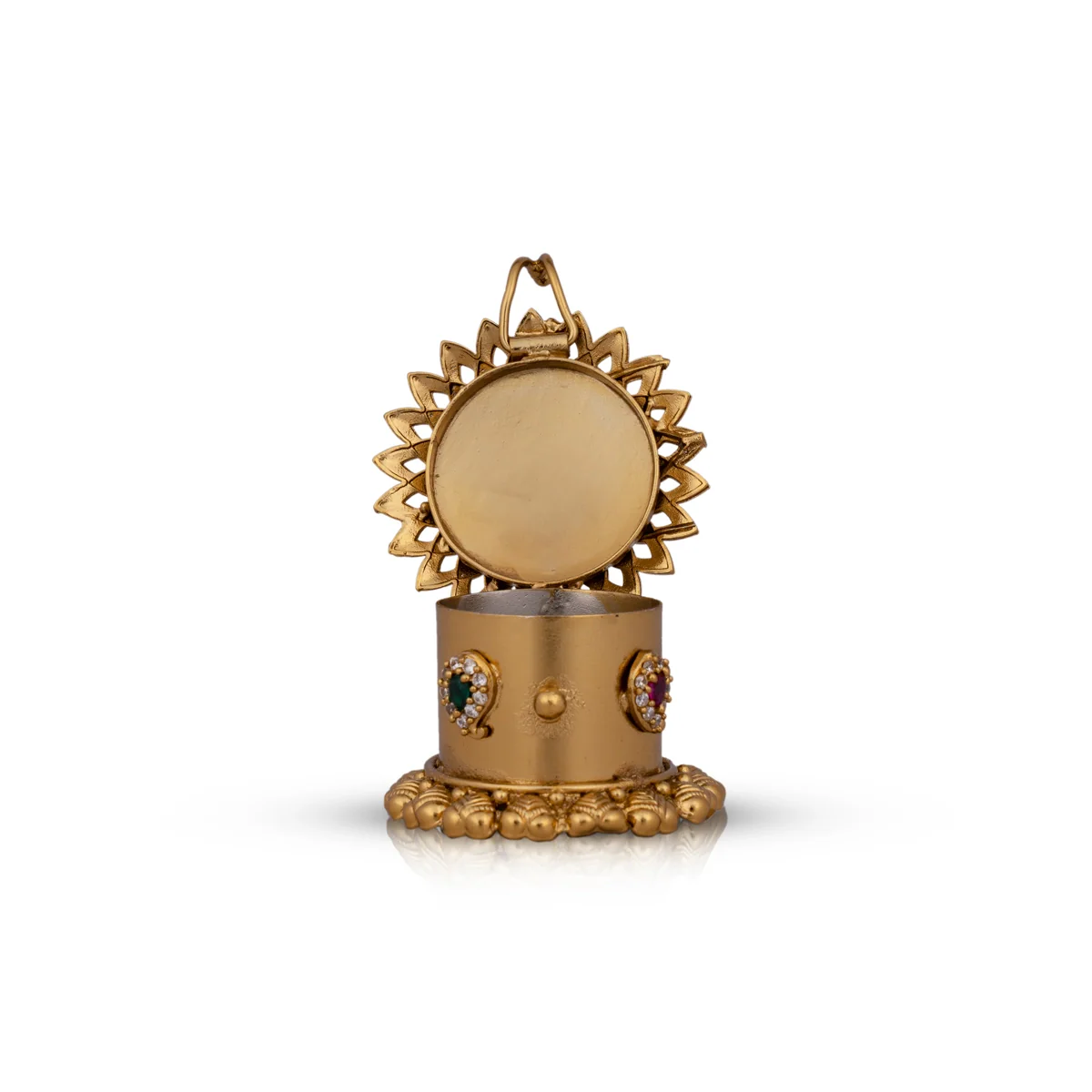 Kumkum Box - 2 x 1.5 Inches | Metal Kumkum Bharani/ Antique Polish With Stone Sindoor Pot for Women - Image 2