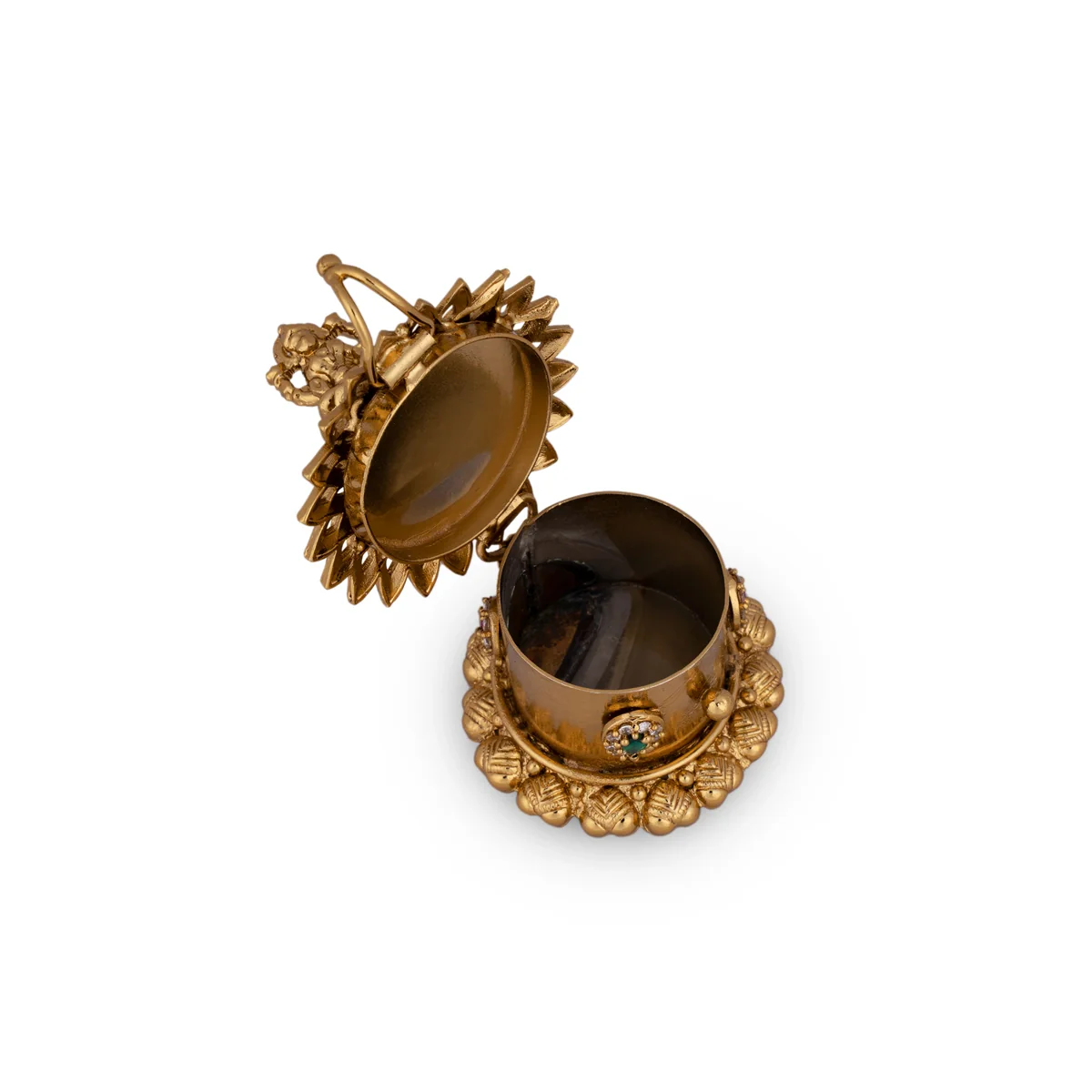 Kumkum Box - 2 x 1.5 Inches | Metal Kumkum Bharani/ Antique Polish With Stone Sindoor Pot for Women - Image 3