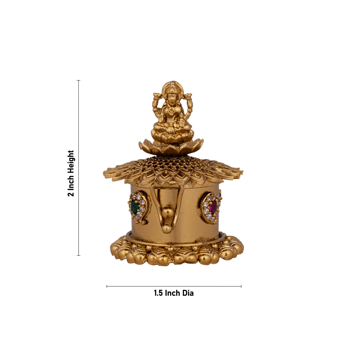 Kumkum Box - 2 x 1.5 Inches | Metal Kumkum Bharani/ Antique Polish With Stone Sindoor Pot for Women - Image 4