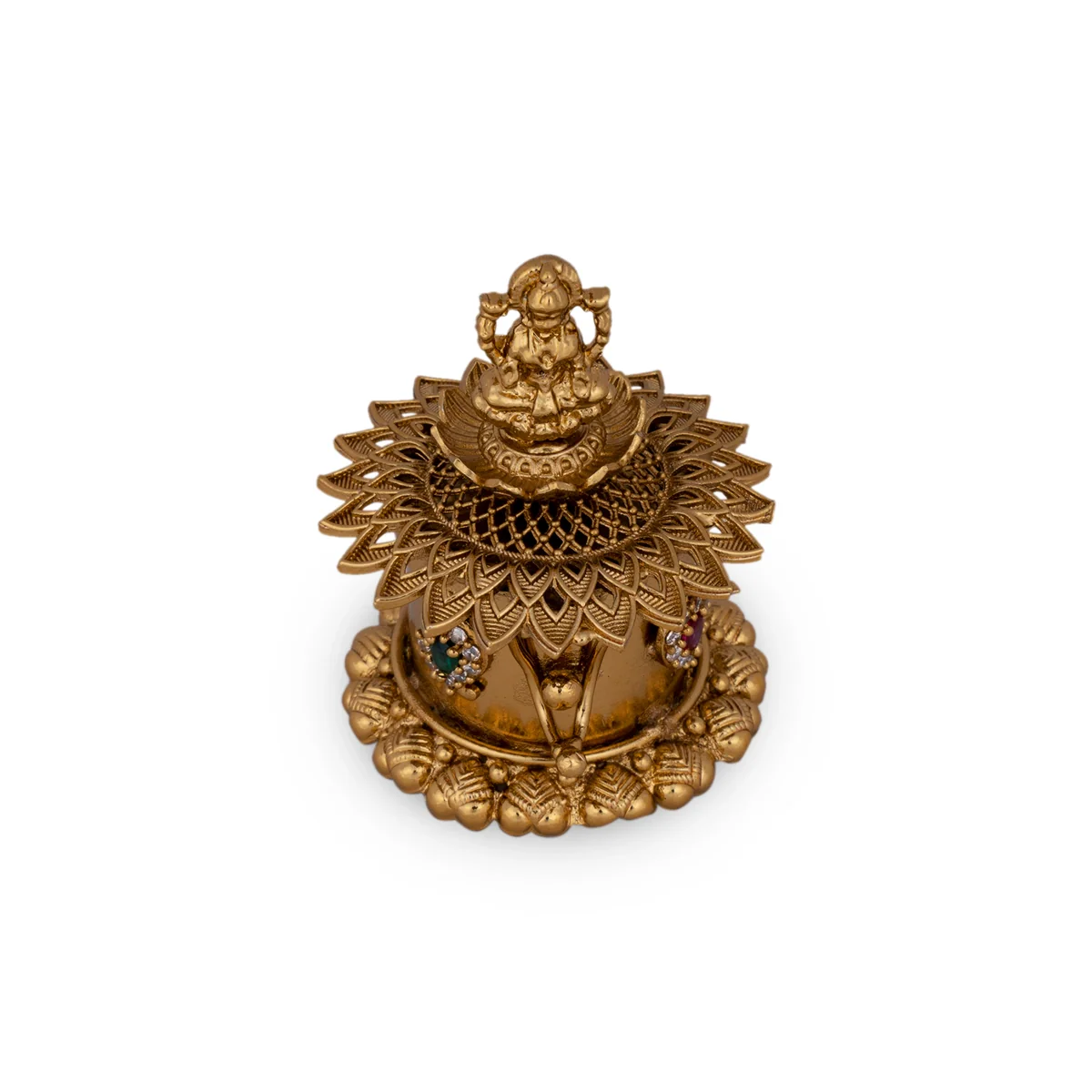 Kumkum Box - 2 x 1.5 Inches | Metal Kumkum Bharani/ Antique Polish With Stone Sindoor Pot for Women - Image 5
