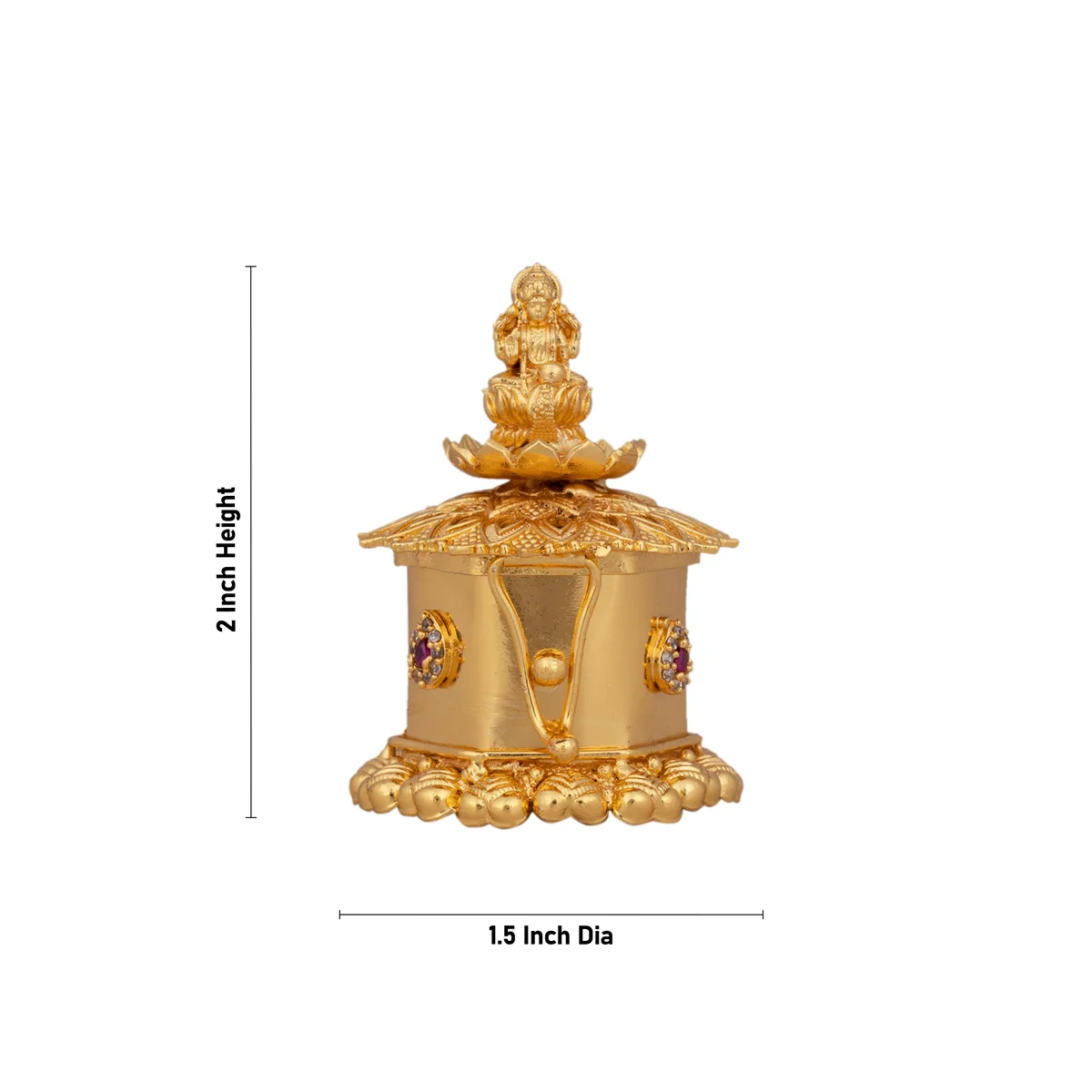 Kumkum Box - 2 x 1.5 Inches | Metal Kumkum Bharani/ Gold Polish Sindoor Pot for Women - Image 2