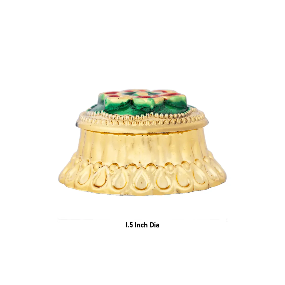 Kumkum Box Set - 1.5 Inches Dia | Kumkum Bharani/ 12 Pcs/ Gold Polish Sindoor Pot for Women/ Assorted Design - Image 4