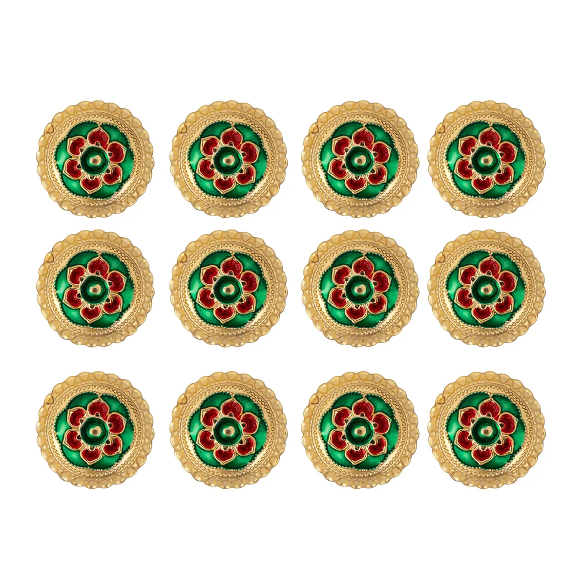 Kumkum Box Set - 1.5 Inches Dia | Kumkum Bharani/ 12 Pcs/ Gold Polish Sindoor Pot for Women/ Assorted Design - Image 5