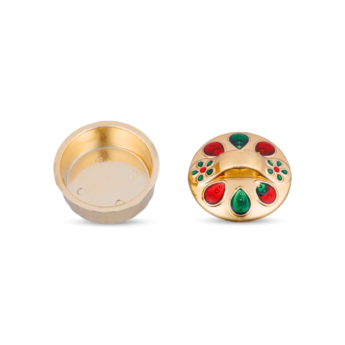 Kumkum Bharani Set - 1.5 x 1 Inches | 12 Pcs/ Kumkum Box/ Gold Colour Kumkum Pot for Women - Image 3