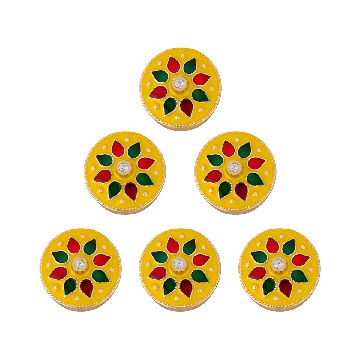 Kumkum Box Set - 2 Inch Dia | 6 Pcs/ Flower Design Sindoor Pot/ Kumkum Bharani For Pooja And Gifting - Image 4