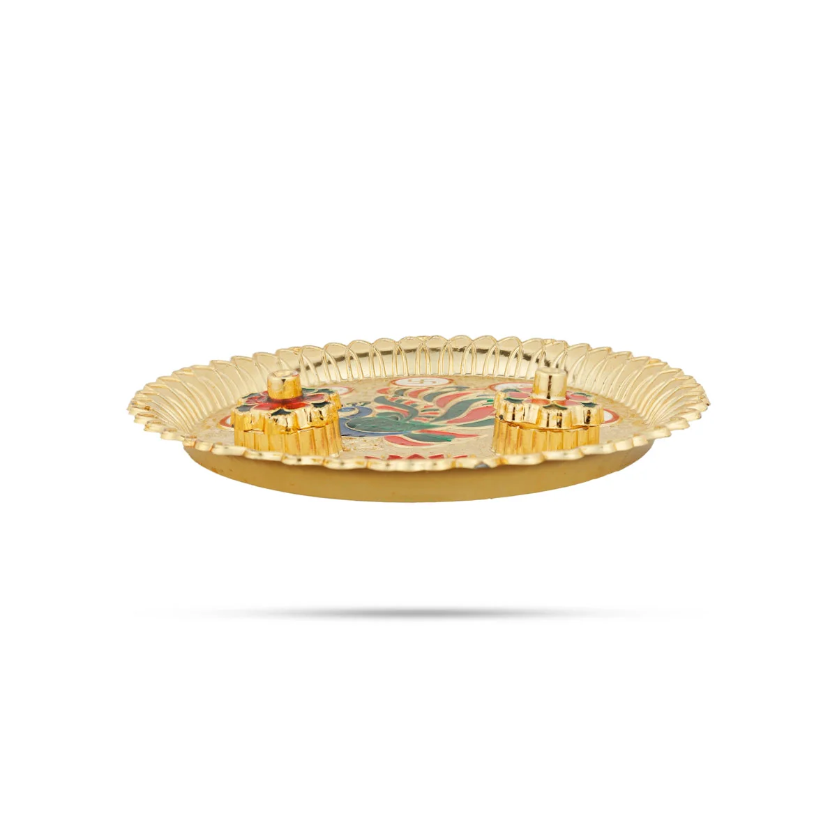 Kumkum Box With Plate - 8 Inches | Kumkum Bharani With Tray/ Gold Polish Sindoor Pot for Pooja - Image 2