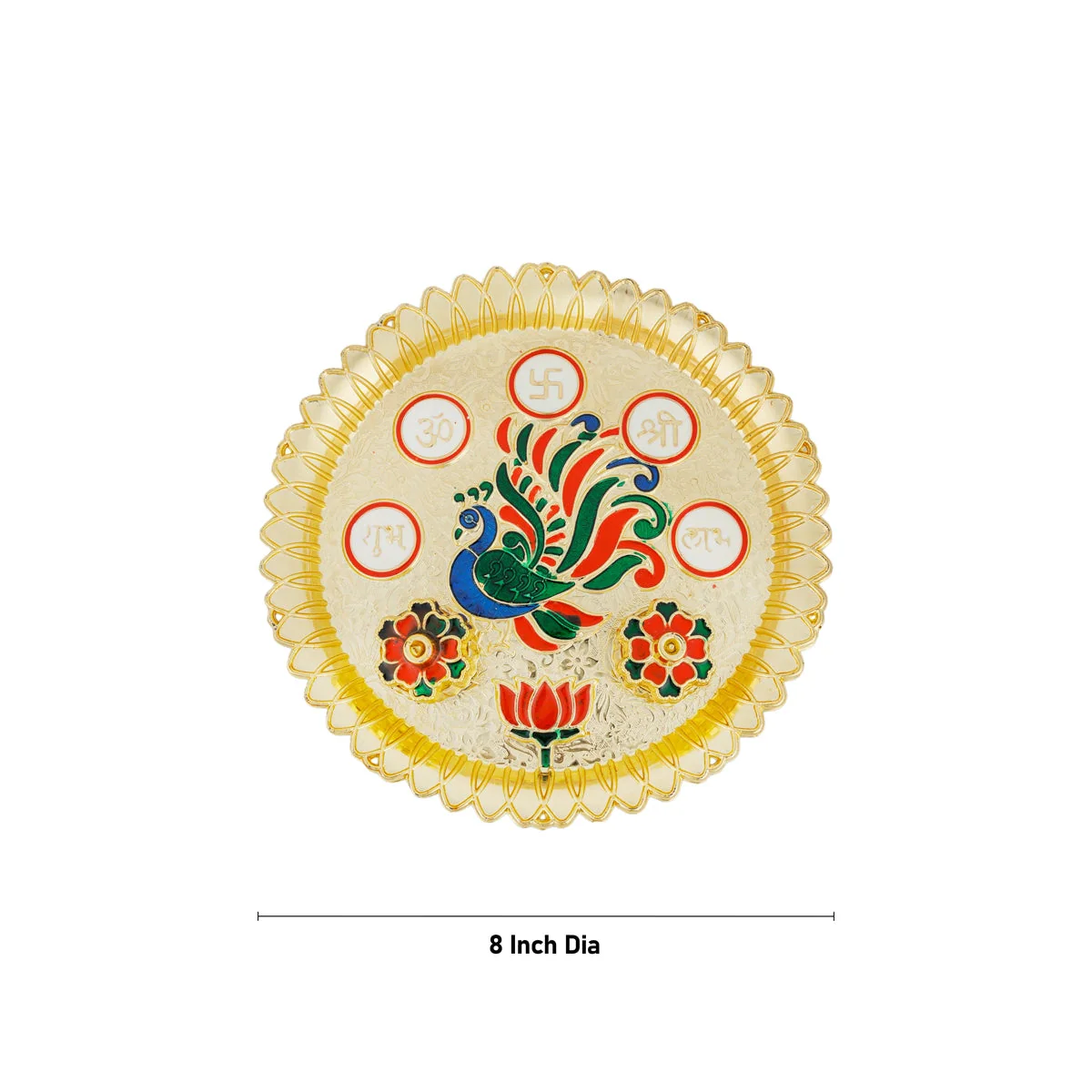 Kumkum Box With Plate - 8 Inches | Kumkum Bharani With Tray/ Gold Polish Sindoor Pot for Pooja - Image 3