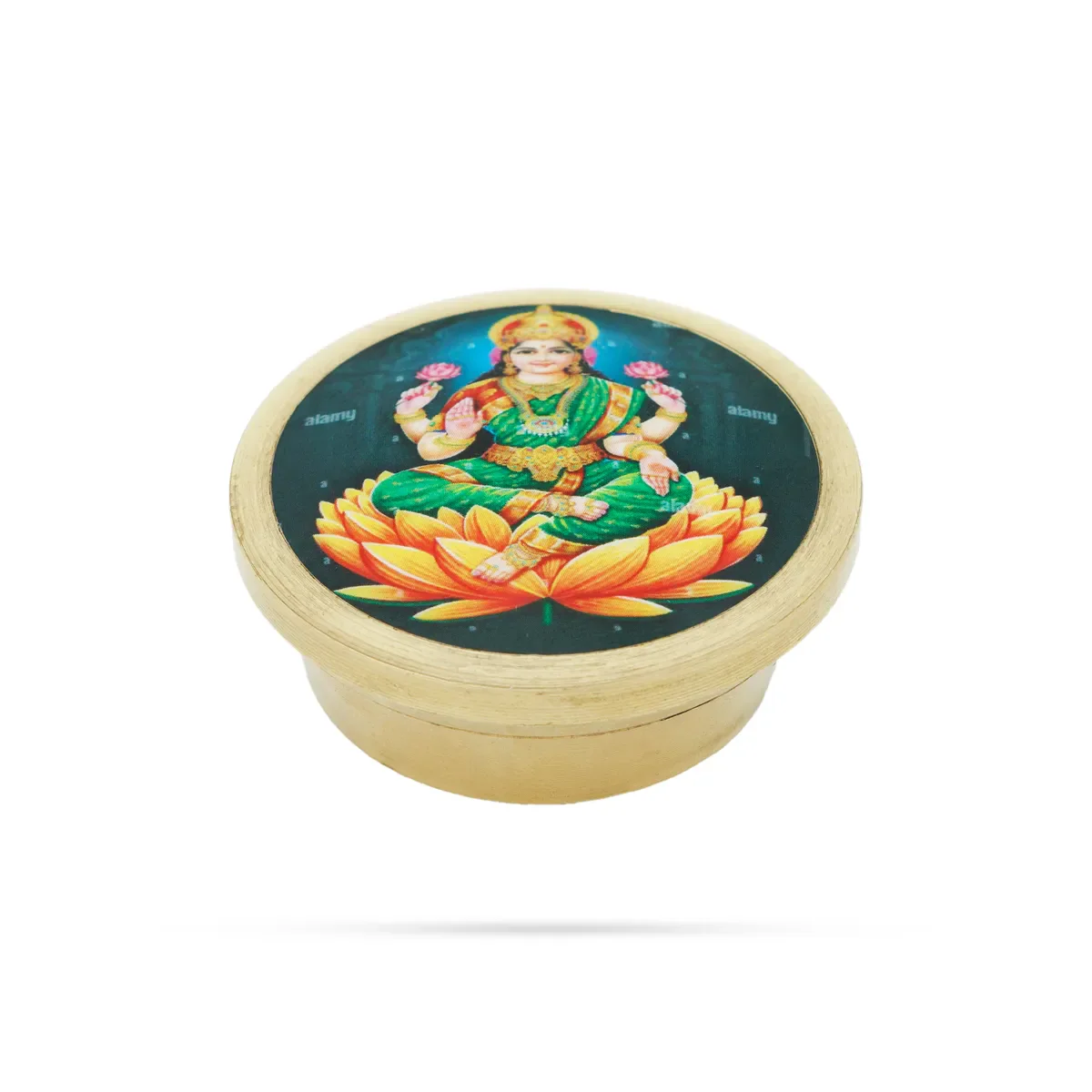 Lakshmi Murti Design Kumkum Box - 0.5 x 2 Inches | Brass Kumkum Bharani/ Sindoor Pot for Women - Image 2