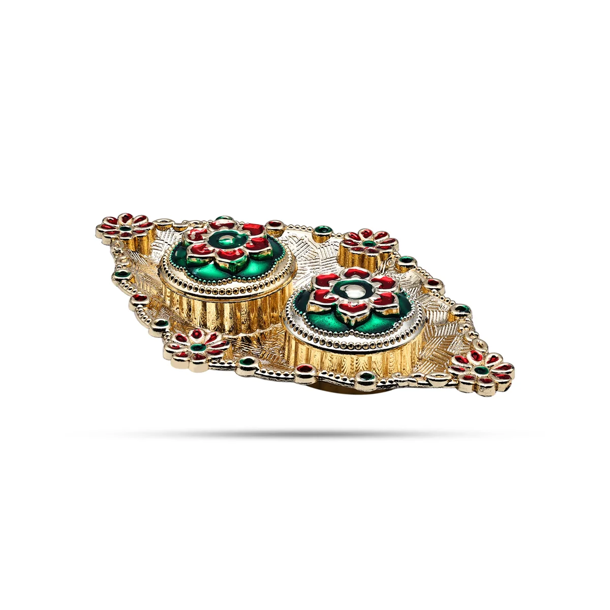 Kumkum Pot With Plate Mix Design - 4 Inch - Image 2