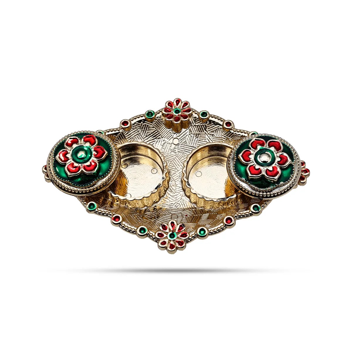 Kumkum Pot With Plate Mix Design - 4 Inch - Image 3