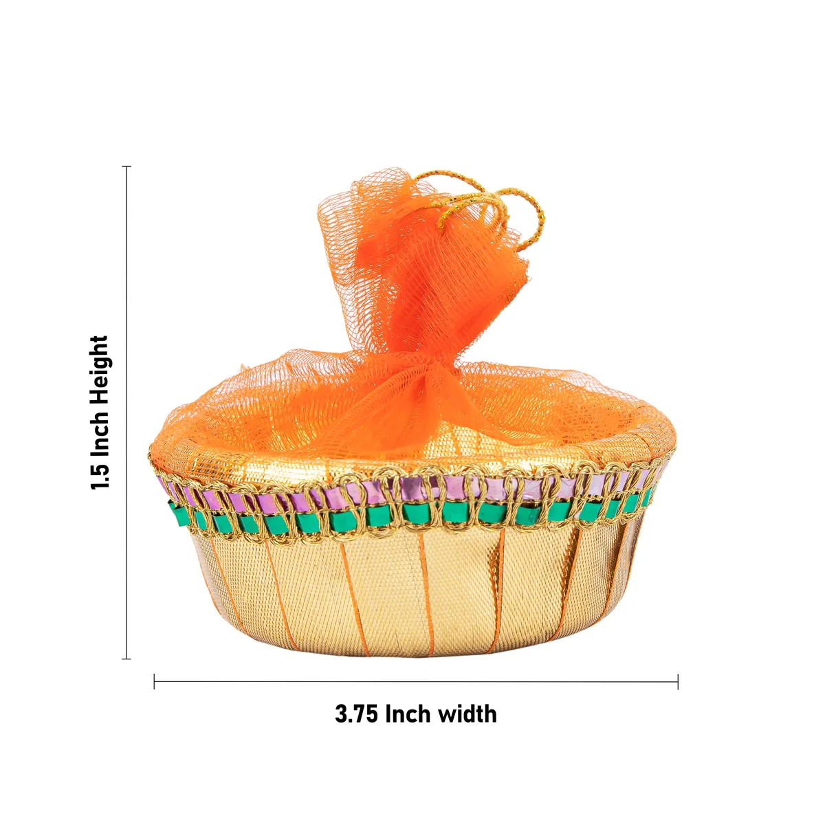 Decorative Tokri Basket With Net Cover- 3 x 3.75 Inches | Gift Hamper Basket/Chocolate Gift Basket For Storage - Image 2