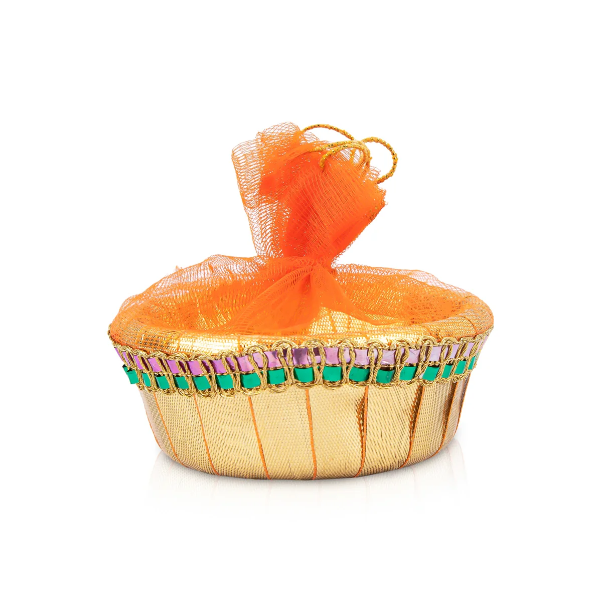 Decorative Tokri Basket With Net Cover- 3 x 3.75 Inches | Gift Hamper Basket/Chocolate Gift Basket For Storage - Image 3