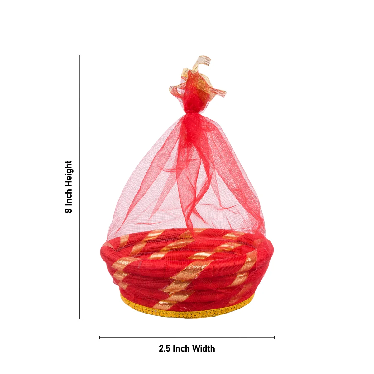 Decorative Tokri Basket With Net Cover - 2.5 x 8 Inches | Gift Hamper Basket/Chocolate Gift Basket For Storage - Image 2