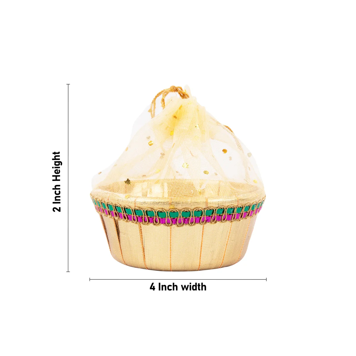 Decorative Tokri Basket With Net Cover - 2 x 4 Inches | Gift Hamper Basket/ Chocolate Gift Basket For Storage - Image 2