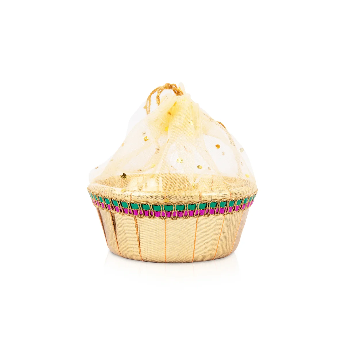 Decorative Tokri Basket With Net Cover - 2 x 4 Inches | Gift Hamper Basket/ Chocolate Gift Basket For Storage - Image 3