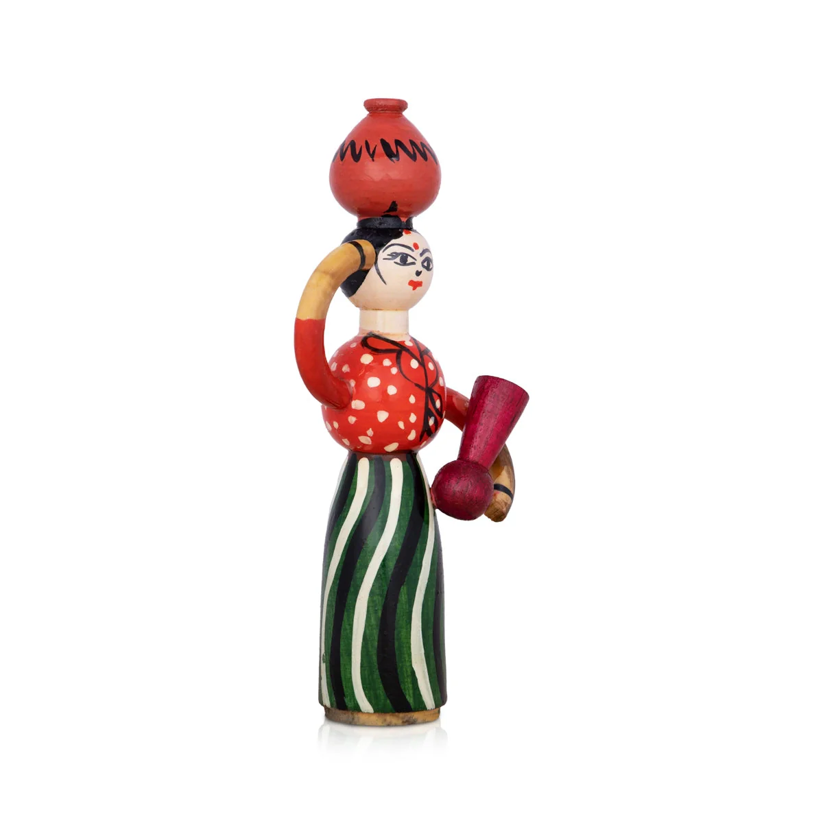 Lady Doll Carrying Pot - 8.25 X 3.5 Inches | Wooden Toy/ Wood Sculpture For Table Decor And Kids - Image 2