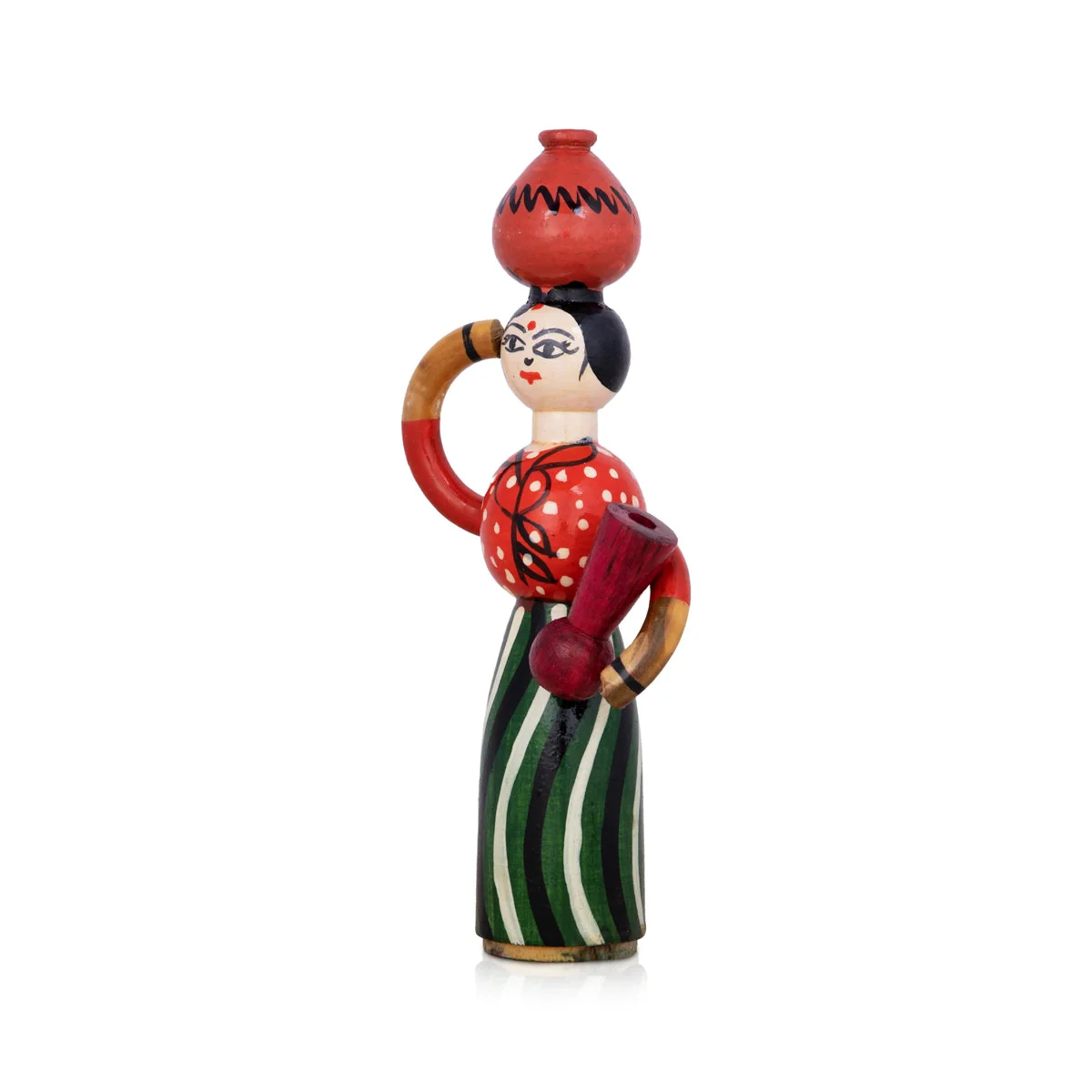 Lady Doll Carrying Pot - 8.25 X 3.5 Inches | Wooden Toy/ Wood Sculpture For Table Decor And Kids - Image 3