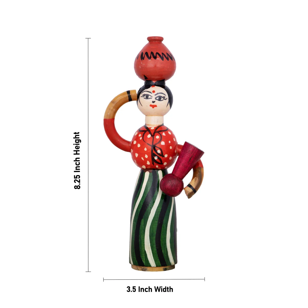 Lady Doll Carrying Pot - 8.25 X 3.5 Inches | Wooden Toy/ Wood Sculpture For Table Decor And Kids - Image 4