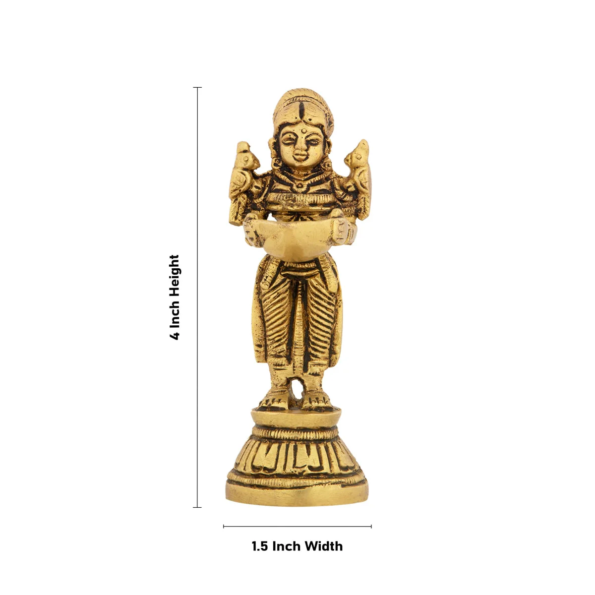 Lady Holding With Brass Lamp - 4 x 1.5 Inches | Antique Polish Vilakku/ Brass Pooja Diya/ Brass Deepam for Home - Image 5